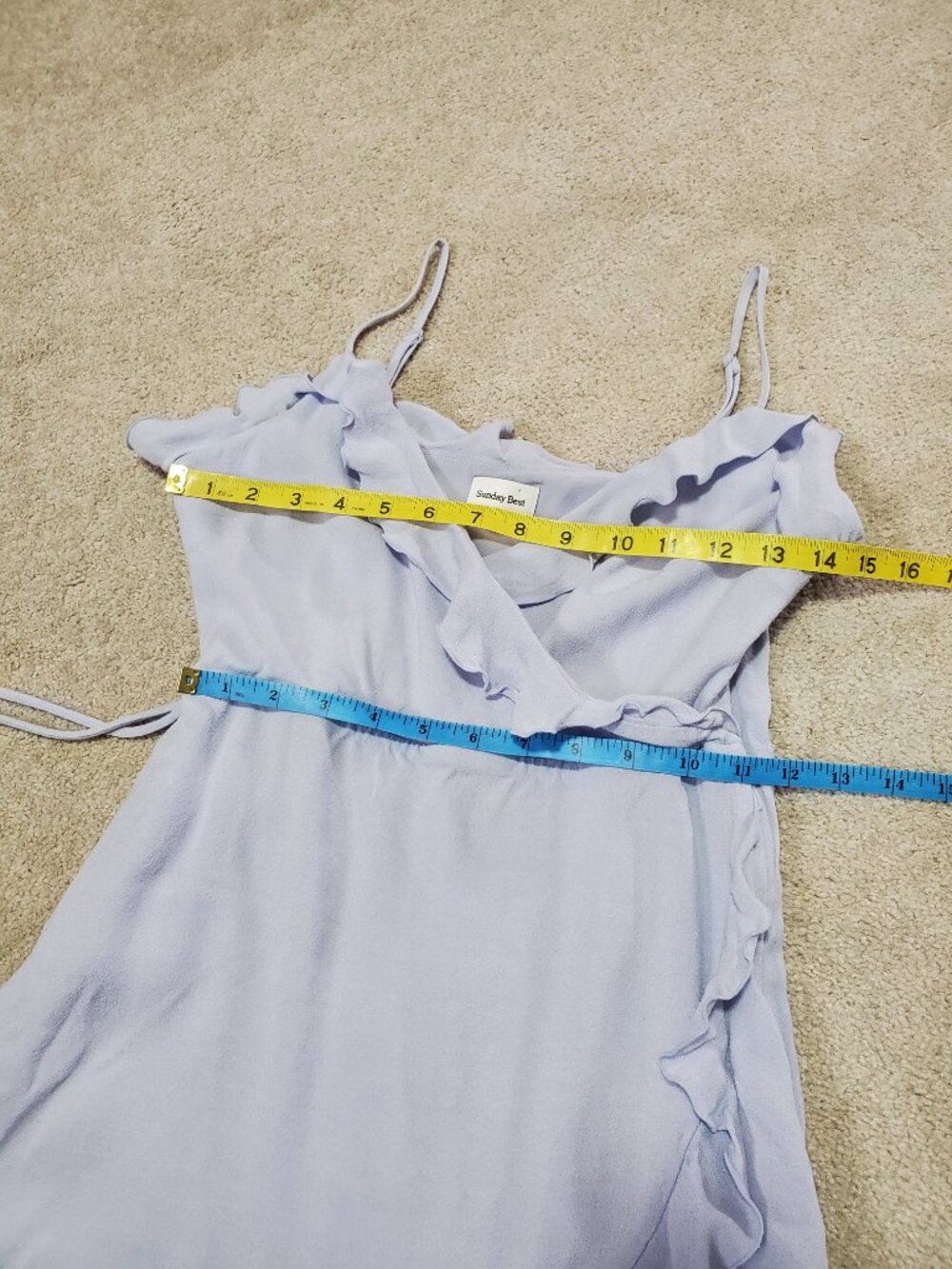 SUNDAY BEST Countess Dress Ruffle Faux Wrap Aritzia Light Blue Women's Small - Picture 14 of 15